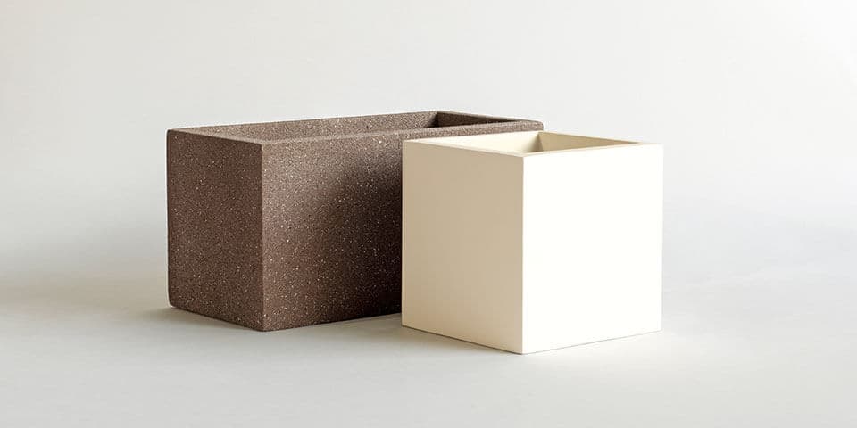 Two 14 inch rectangular planters in brew texture finish &amp; white gloss finish