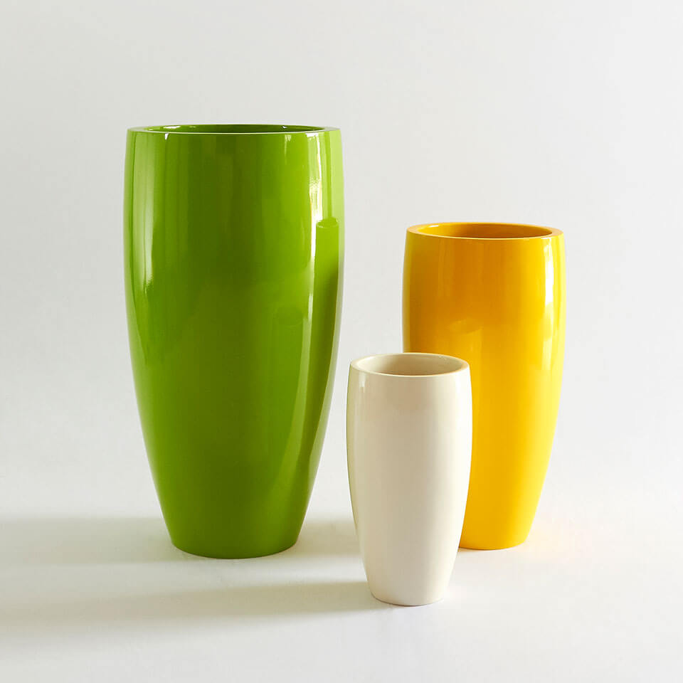 Designer Planter Cilita in green, yellow & white colour in gloss finish