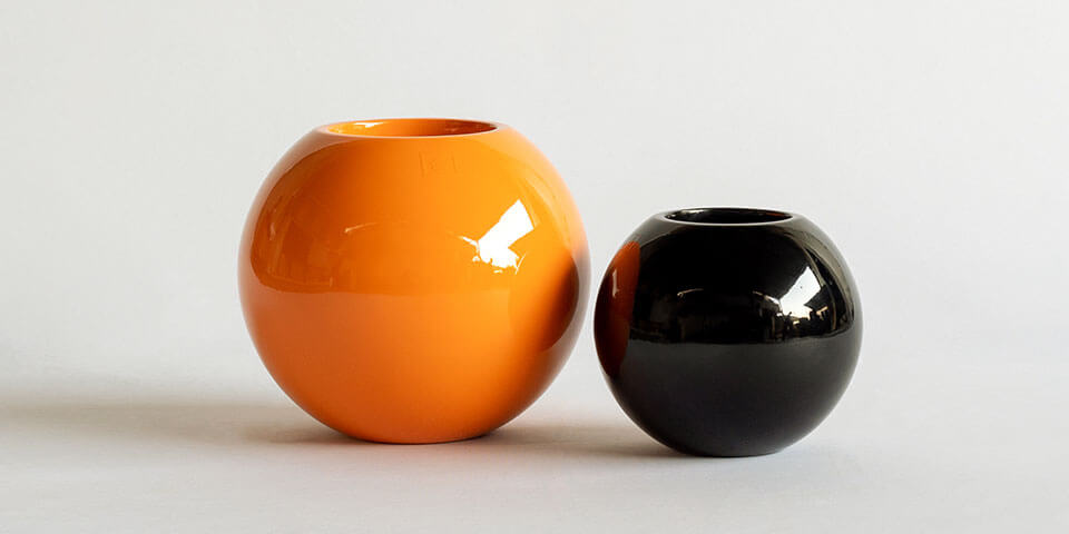 Orange & Black round planters for indoors and outdoor in gloss finish